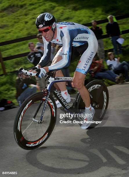 Jens Voigt of Germany and riding for Team Saxo Bank races to fifth place in the Individual Time Trial on Stage 6 of the AMGEN Tour of California on...