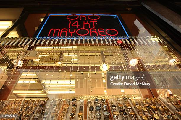 Jewelry is seen in a sidewalk window display on February 20, 2009 in Los Angeles, California. Gold futures finished the day above $1,000 an ounce for...