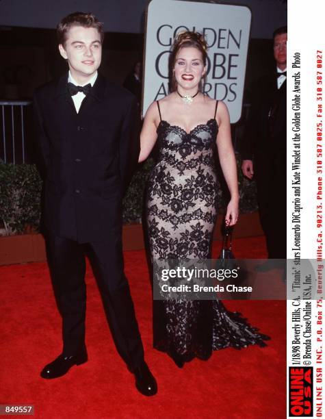 Beverly Hills, CA. "Titanic" stars, Leonardo DiCaprio and Kate Winslet at the Golden Globe Awards held at the Beverly Hilton.