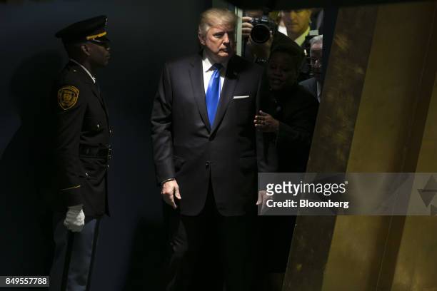President Donald Trump arrives to speak during the UN General Assembly meeting in New York, U.S., on Tuesday, Sept. 19, 2017. Trump told world...