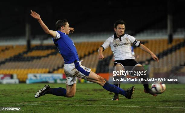 Everton's Matthew Pennington scores his teams 2md goal during the FA Youth cup match at Vale Park, Stoke on Trent. PRESS ASSOCIATION Photo. Picture...
