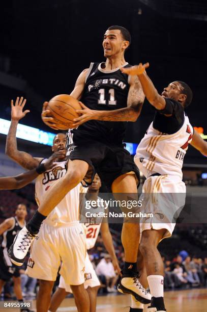 Marcus Williams of the Austin Toros goes hard to the hoop against the Bakersfield Jam in a NBAD League Game at the Rabobank Arena on February 19,...