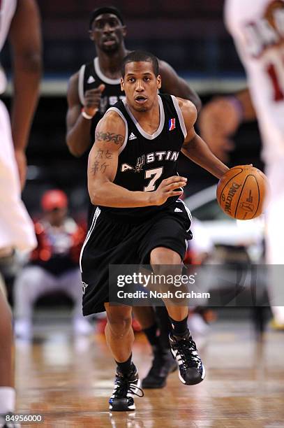 Nate Brown of the Austin Toros brings the ball up court against the Bakersfield Jam in a NBAD League Game at the Rabobank Arena on February 19, 2009...