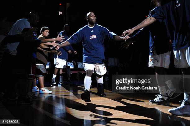Marteen Cleaves of the Bakersfield Jam gets introduced before the game against the Austin Toros in a NBAD League Game at the Rabobank Arena on...