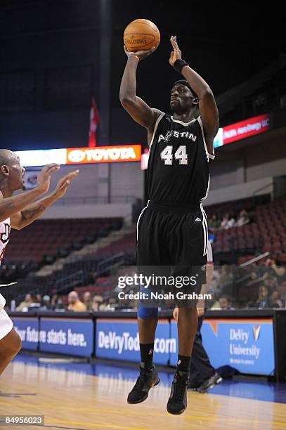 Pops Mensah-Bonsu of the Austin Toros puts up a shot against the Bakersfield Jam in a NBAD League Game at the Rabobank Arena on February 19, 2009 in...