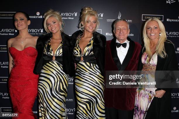 Dasha Astafieva, Kristina Shannon, Karissa Shannon, Hugh Hefner and Crystal Harris attends the Playboy party at the Morgana restaurant on the fourth...