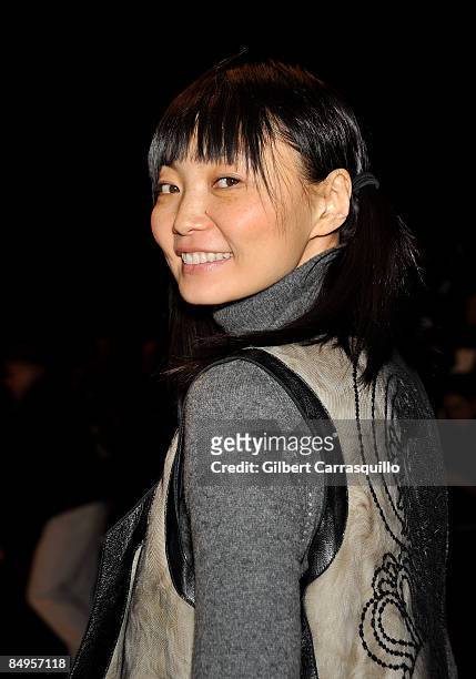 Model Irina Pantaeva attends Chado Ralph Rucci Fall 2009 during Mercedes-Benz Fashion Week at The Tent in Bryant Park on February 20, 2009 in New...