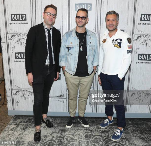 Garrett Munce, GQ Senior Fashion Editor, Jey Peri, men's designer, and John Caruso, VP of Men's Design at Gap attend the Build Series at Build Studio...