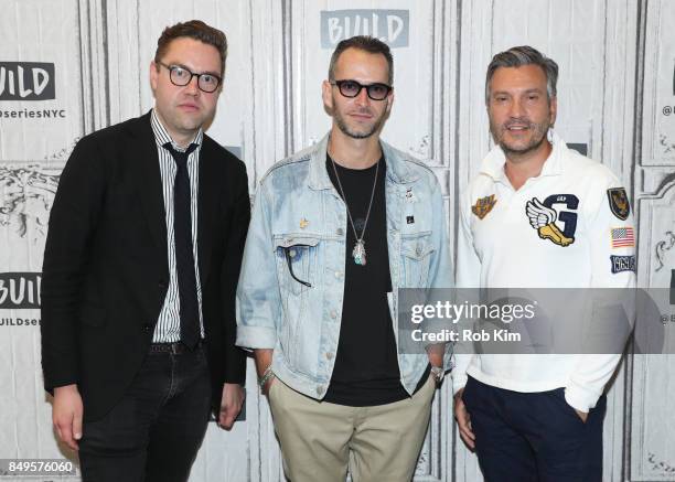 Garrett Munce, GQ Senior Fashion Editor, Jey Peri, men's designer, and John Caruso, VP of Men's Design at Gap attend the Build Series at Build Studio...