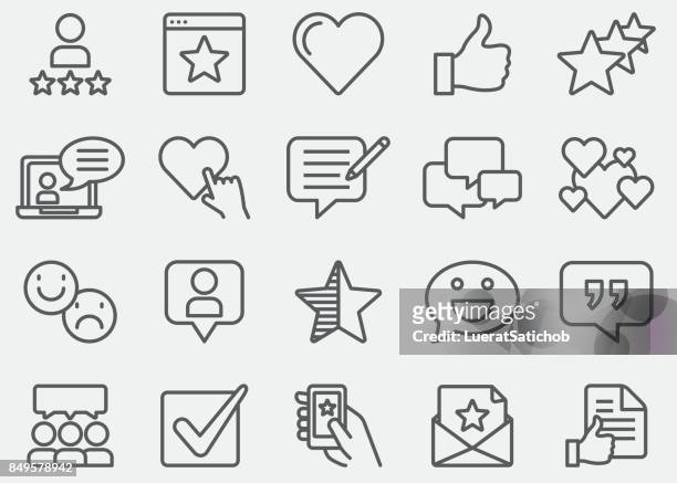 testimonials and customer service line icons - customer relationship icon stock illustrations