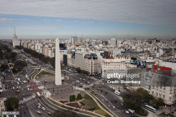 The Obelisco de Buenos Aires national monument stands in the Plaza de la Republica in Buenos Aires, Argentina, on Wednesday, Sept. 13, 2017. The...