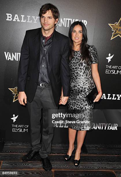 Ashton Kutcher and Demi Moore arrives at the 'Hollywood Domino' game night presented by Vanity Fair and Bally to benefit The Art of Elysium at Andaz...