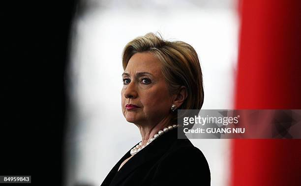 Secretary of State Hillary Clinton listens during a press conference in Beijing on February 21, 2009. US Secretary of State Hillary Clinton said here...