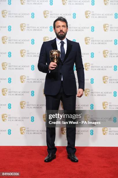 Ben Affleck with the award for Best Film for 'Argo' in the press room at the 2013 British Academy Film Awards at the Royal Opera House, Bow Street,...