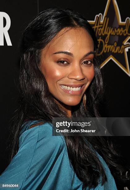 Actress Zoe Saldana arrives at the Bally and Vanity Fair Hollywood Domino Game Night benefiting The Art of Elysium held at Andaz on February 20, 2009...