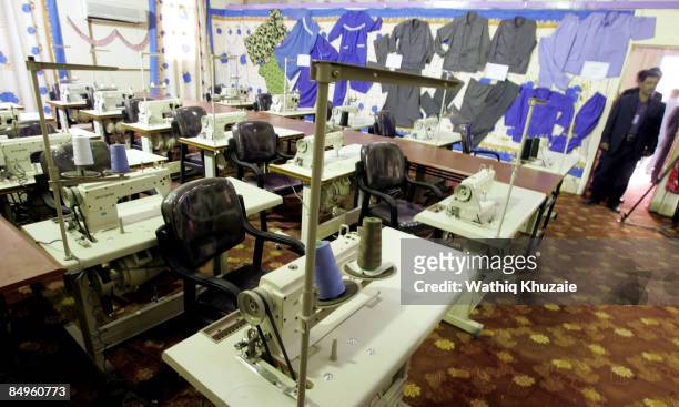 An interior view of sewing machines at the newly opened Baghdad Central Prison in Abu Ghraib on February 21, 2009 in Baghdad, Iraq. The Iraqi...