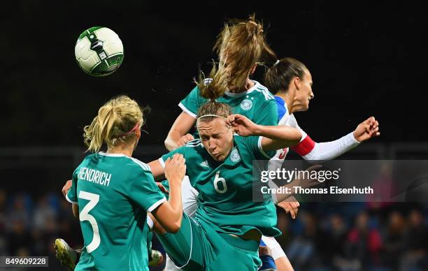 Kathrin Hendrich , Kristin Demann and Tabea Kemme of Germany and Lucie Vonkova of the Czech Republic vie for the ball during the 2019 FIFA Women's...