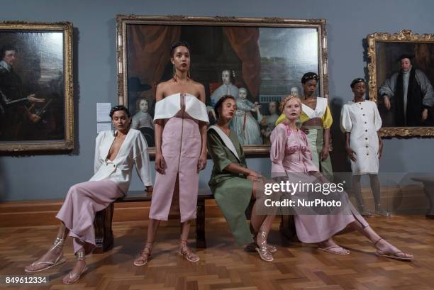 View of the backstage and details ahead of the Tata Naka presentation during the London Fashion Week September 2017 in London on September 19, 2017.