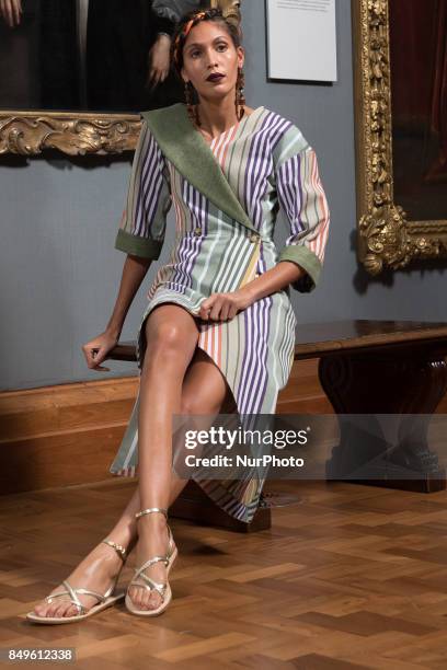 View of the backstage and details ahead of the Tata Naka presentation during the London Fashion Week September 2017 in London on September 19, 2017.