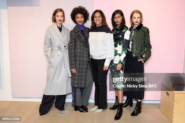 Models and director of Jigsaw, Shailina Parti , showcase designs at the A By Jigsaw presentation during London Fashion Week September 2017 on...