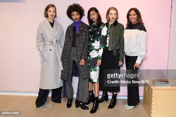 Models and director of Jigsaw, Shailina Parti , showcase designs at the A By Jigsaw presentation during London Fashion Week September 2017 on...
