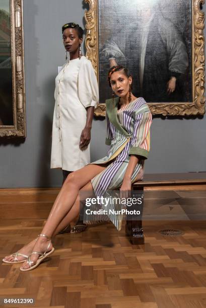 View of the backstage and details ahead of the Tata Naka presentation during the London Fashion Week September 2017 in London on September 19, 2017.