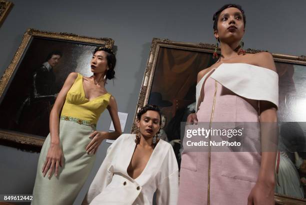 View of the backstage and details ahead of the Tata Naka presentation during the London Fashion Week September 2017 in London on September 19, 2017.