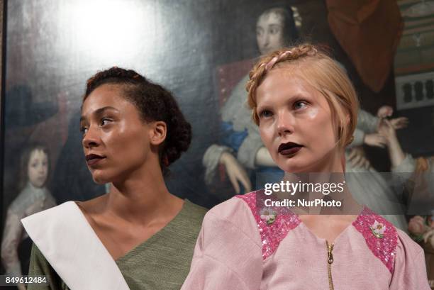 View of the backstage and details ahead of the Tata Naka presentation during the London Fashion Week September 2017 in London on September 19, 2017.