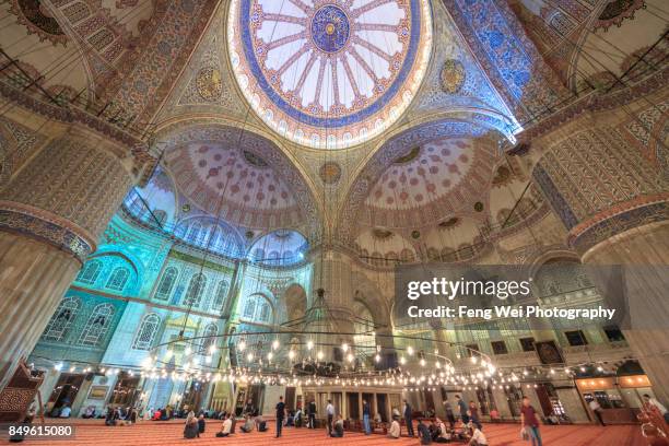 interior view of blue mosque, istanbul, turkey - blue mosque stock pictures, royalty-free photos & images