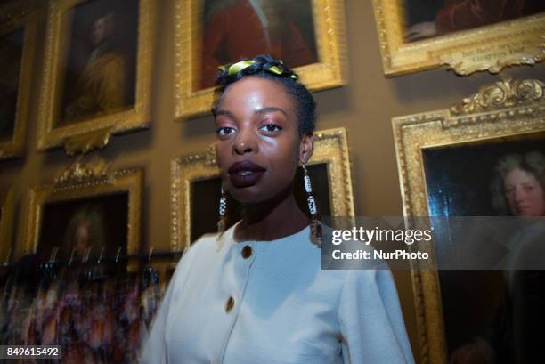 View of the backstage and details ahead of the Tata Naka presentation during the London Fashion Week September 2017 in London on September 19, 2017.