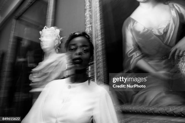 View of the backstage and details ahead of the Tata Naka presentation during the London Fashion Week September 2017 in London on September 19, 2017.