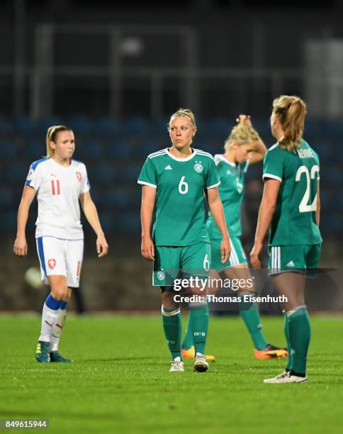 Kristin Demann of Germany reacts after the 2019 FIFA Women's World Championship Qualifier match between Czech Republic Women's and Germany Women's at...