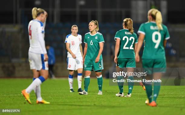 Kristin Demann of Germany reacts after the 2019 FIFA Women's World Championship Qualifier match between Czech Republic Women's and Germany Women's at...