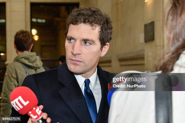 Defense lawyer, Jeremie Assous in Paris, France, on 19 September 2017 during opening of the trial in the Quai de Valmy case, where a police car was...