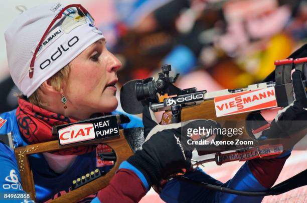 Sandrine Bailly of France takes 3rd place during the IBU Biathlon World Chanpionships - Women's Relay event on February 21, 2009 in Pyeong Chang,...