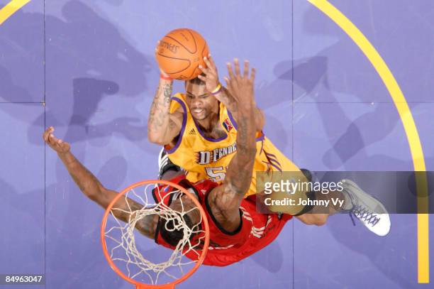 Dwayne Mitchell of the Los Angeles D-Fenders puts up a shot against the Rio Grande Valley Vipers at Staples Center on February 20, 2009 in Los...