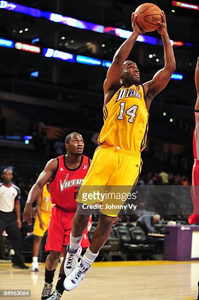 Joe Crawford of the Los Angeles D-Fenders attempts a shot during a game against the Rio Grande Valley Vipers at Staples Center on February 20, 2009...