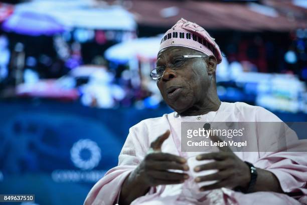 Olusegun Obasanjo, former President of Federal Republic of Nigeria speaks at The 2017 Concordia Annual Summit at Grand Hyatt New York on September...