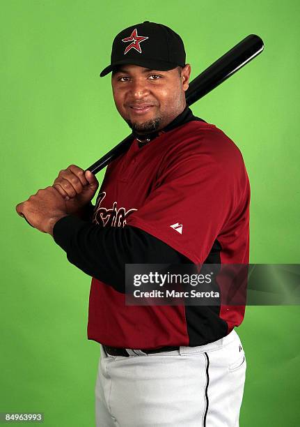 Outfielder Carlos Lee of the Houston Astros poses during photo day at Atros spring training complex on February 21, 2009 in Kissimmee, Florida.