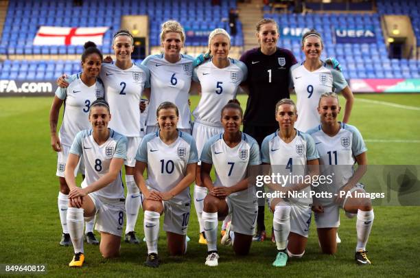 Front Row - Jade Moore, Fran Kirby, Nikita Parris, Jordan Nobbs and Toni Duggan. Back Row - Demi Stokes, Lucy Bronze, Millie Bright, Steph Houghton,...