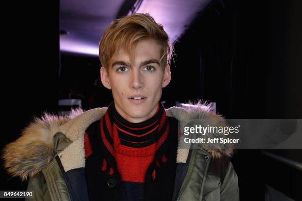 Presley Gerber backstage ahead of the Tommy Hilfiger TOMMYNOW Fall 2017 Show during London Fashion Week September 2017 at the Roundhouse on September...
