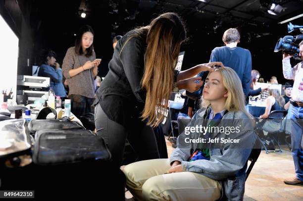 Anais Gallagher backstage ahead of the Tommy Hilfiger TOMMYNOW Fall 2017 Show during London Fashion Week September 2017 at the Roundhouse on...