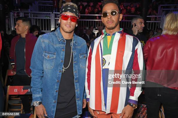 Neymar and Lewis Hamilton attend the Tommy Hilfiger TOMMYNOW Fall 2017 Show during London Fashion Week September 2017 at The Roundhouse on September...