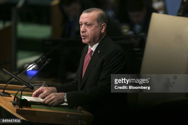 Recep Tayyip Erdogan, Turkey's president, speaks during the UN General Assembly meeting in New York, U.S., on Tuesday, Sept. 19, 2017. Erdogan warned...