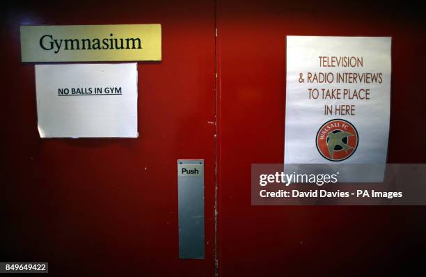 Signs direct journalists to the post match press conference roomduring the npower Football League One match at the Banks' Stadium, Walsall.