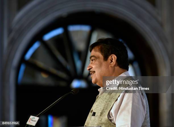 Union Minister Road Transport & Highways, Shipping and Water Resources, River Development & Ganga Rejuvenation Nitin Gadkari speaks during the 5th...