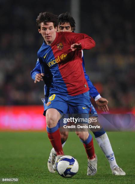 Lionel Messi of Barcelona in action during the La Liga match between Barcelona and Espanyol at the Camp Nou stadium on February 21, 2009 in...
