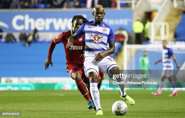 Renato Sanches of Swansea City marks Leandro Bacuna of Reading during the Carabao Cup Third Round match between Reading and Swansea City at Madejski...