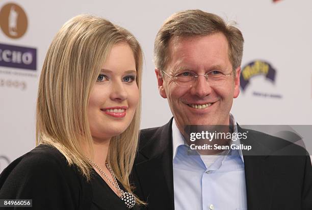 Lower Saxony Governor Christian Wulff and his daughter Annalena attend the 2009 Echo Music Awards at the O2 Arena on February 21, 2009 in Berlin,...