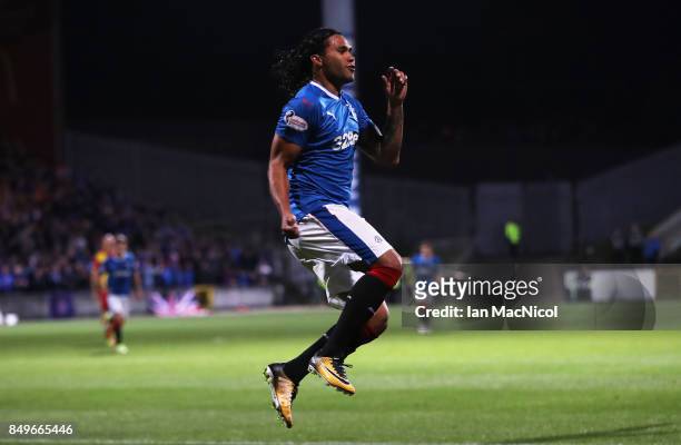 Carlos Alberto Pena of Rangers celebrates after he scores the opening goal of the game during the Betfred League Cup Quarter Final at Firhill Stadium...